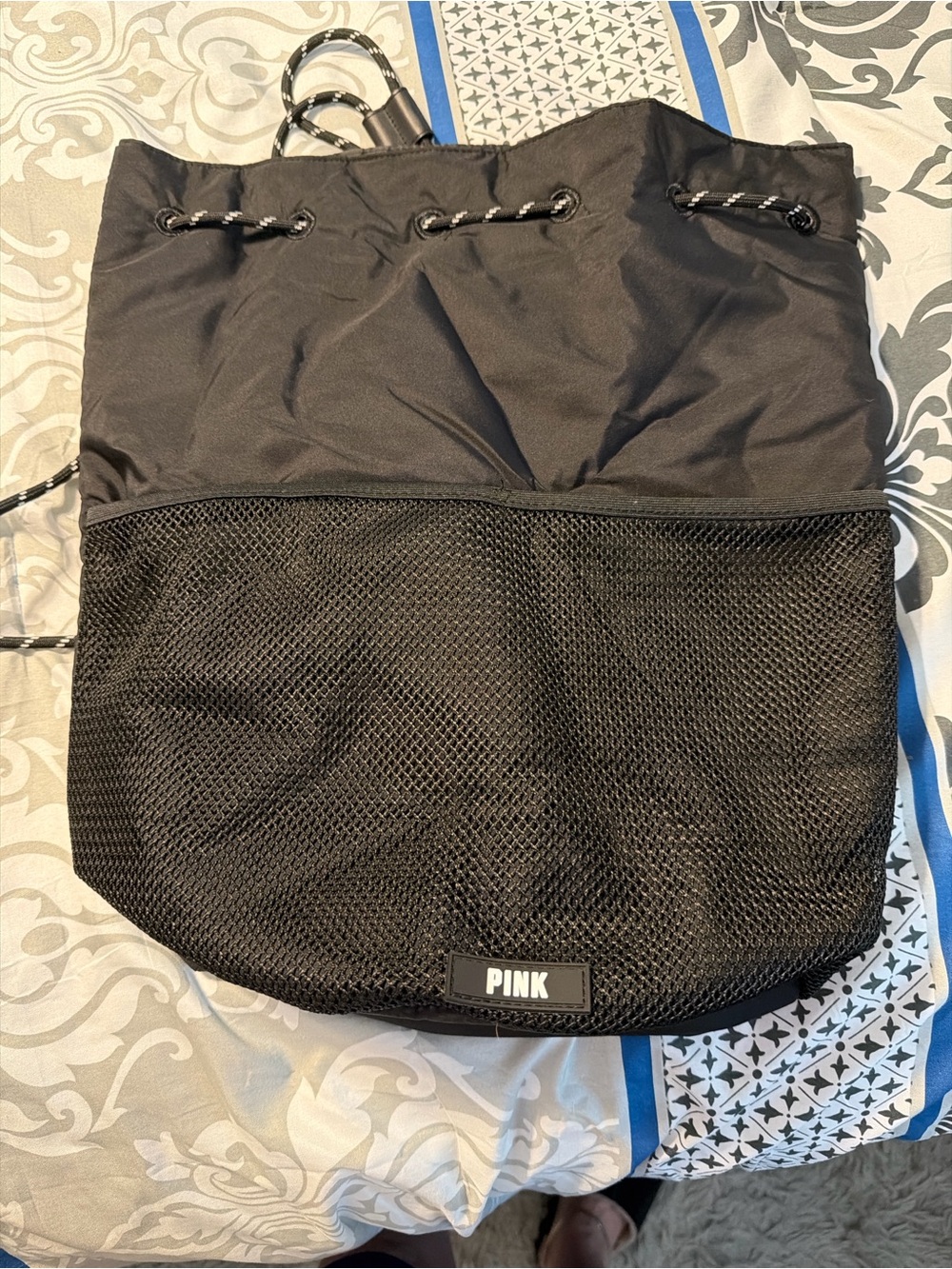PINK Victoria's Secret Black Mesh Drawstring Backpack